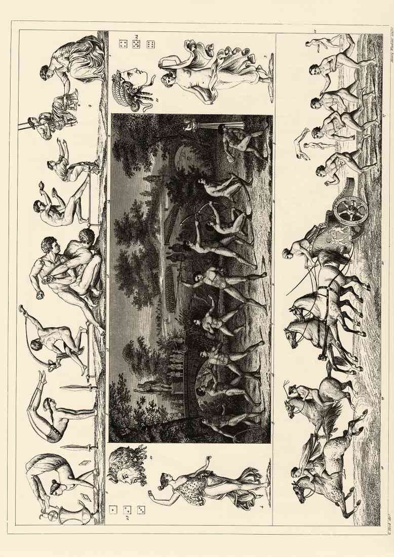 Grecian Games Engrve 1850 vintage A4 Photo Print
