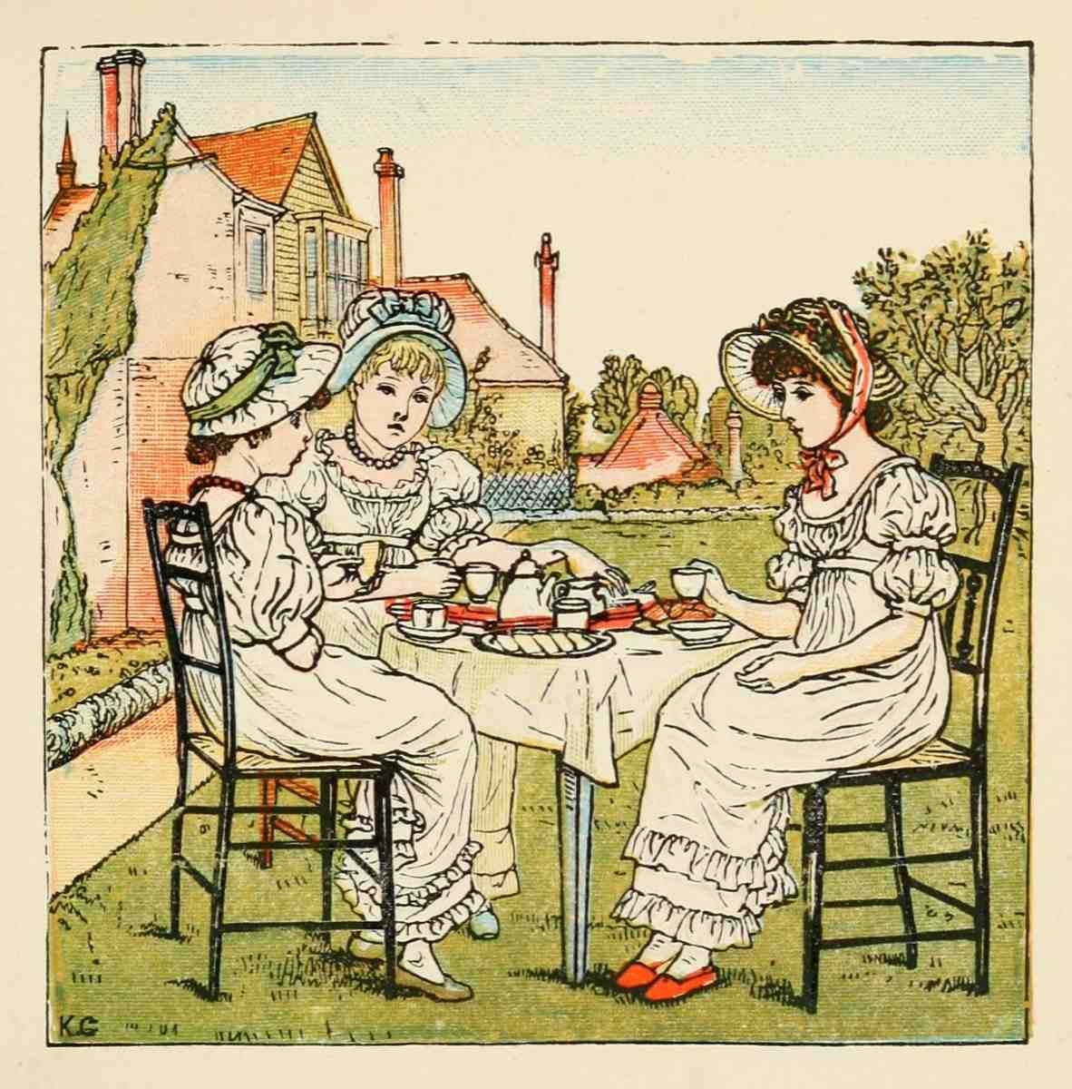 Greenaway Kate 1846 1901 Kate Greenaways Birthday Book 1880 Afternoon tea A4 Photo Print