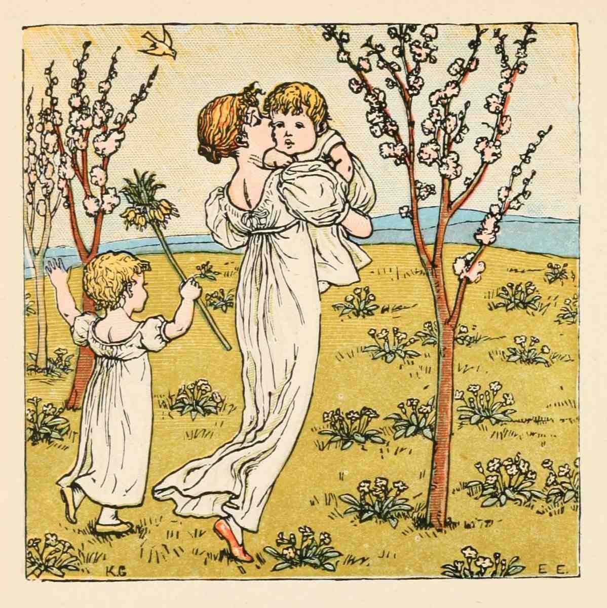 Greenaway Kate 1846 1901 Kate Greenaways Birthday Book 1880 Spring Blossom Children A4 Photo Print