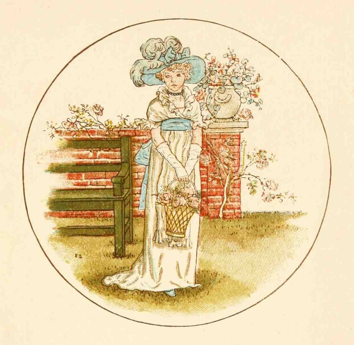 Greenaway Kate 1846 1901 Language of Flowers 1884 Lady with flower basket A4 Photo Print