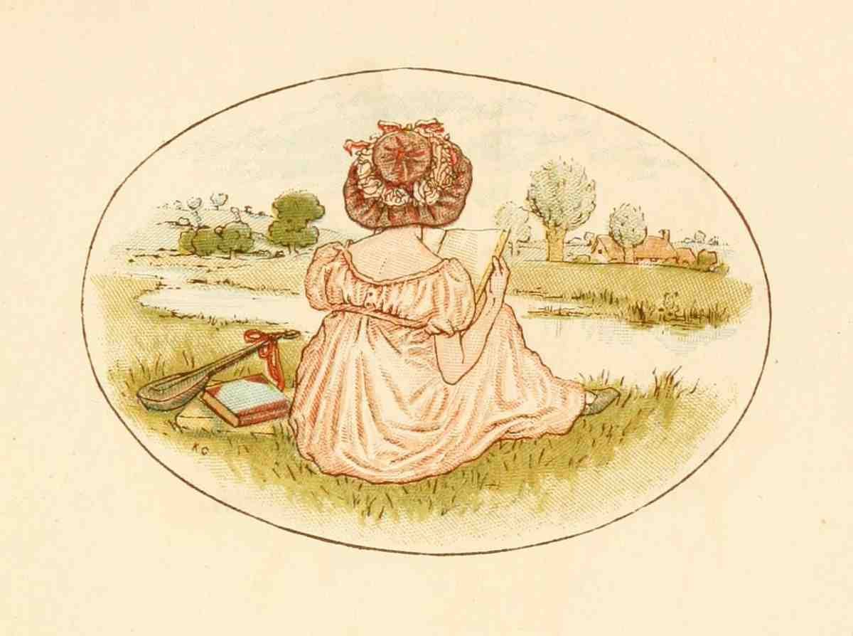 Greenaway Kate 1846 1901 Language of Flowers 1884 Reading by the river A4 Photo Print