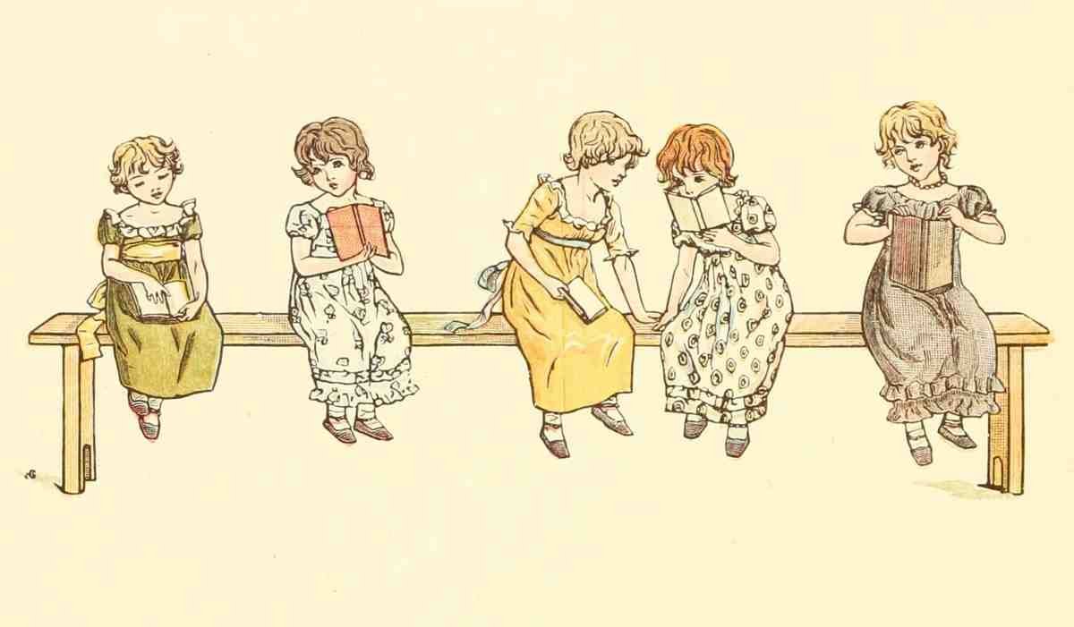 Greenaway Kate 1846 1901 Marigold Garden 1900 Five little girls at school A4 Photo Print