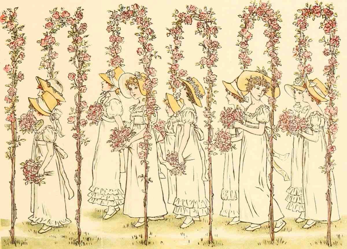 Greenaway Kate 1846 1901 Marigold Garden 1900 Under rose arches A4 Photo Print