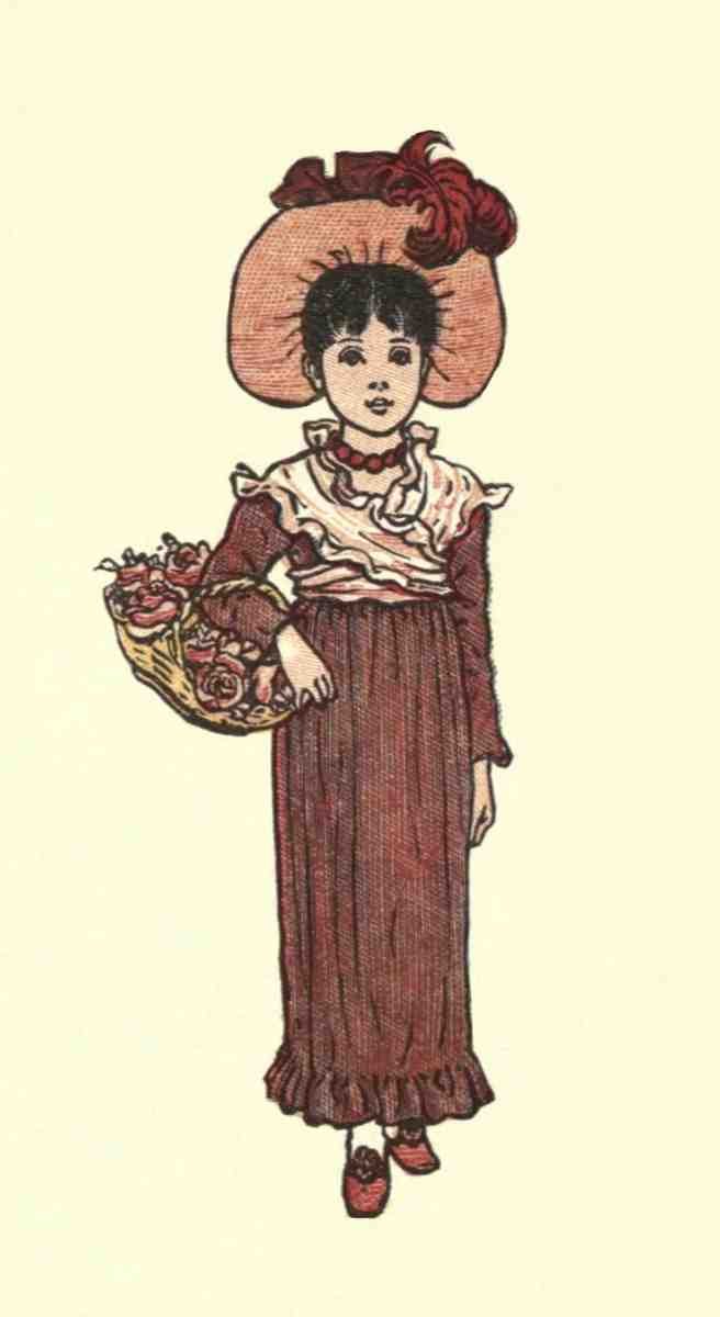 Greenaway Kate 1846 1901 Under the Window 1879 Girl with flower basket A4 Photo Print