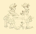 Greenaway Kate 1846 1901 Village Scenes He love me he loves me not Briggs and Co Transferring Papers 1880 A4 Photo Print