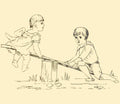 Greenaway Kate 1846 1901 Village Scenes See saw Briggs and Co Transferring Papers 1880 A4 Photo Print