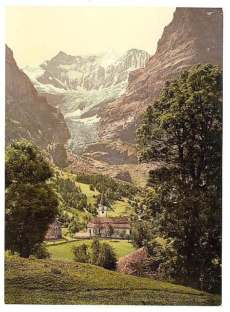 Grindelwald church I Bernese Oberland Vintage A4 Photo Print