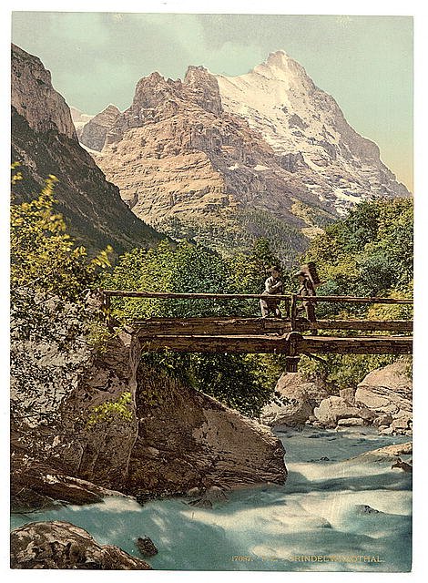 Grindelwald footbridge Bernese Oberland Vintage A4 Photo Print