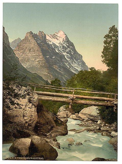 Grindelwald with Eiger Bernese Oberland Vintage A4 Photo Print