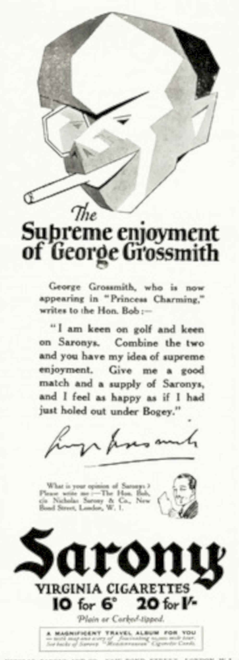 Grossmith Cigarettes Sarony Vintage Retro Advert Poster A4 Photo Print