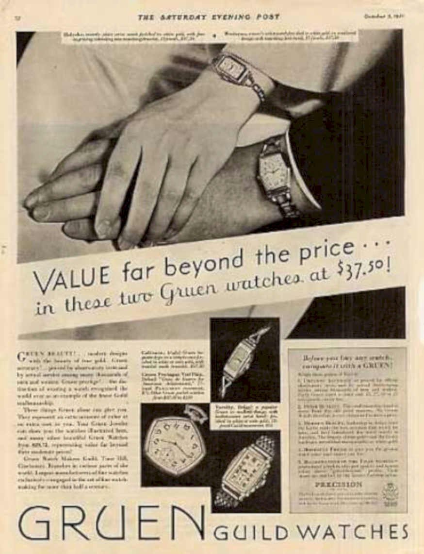 Gruen Watches 1936 Vintage Retro Advert Ads A4 Photo Print