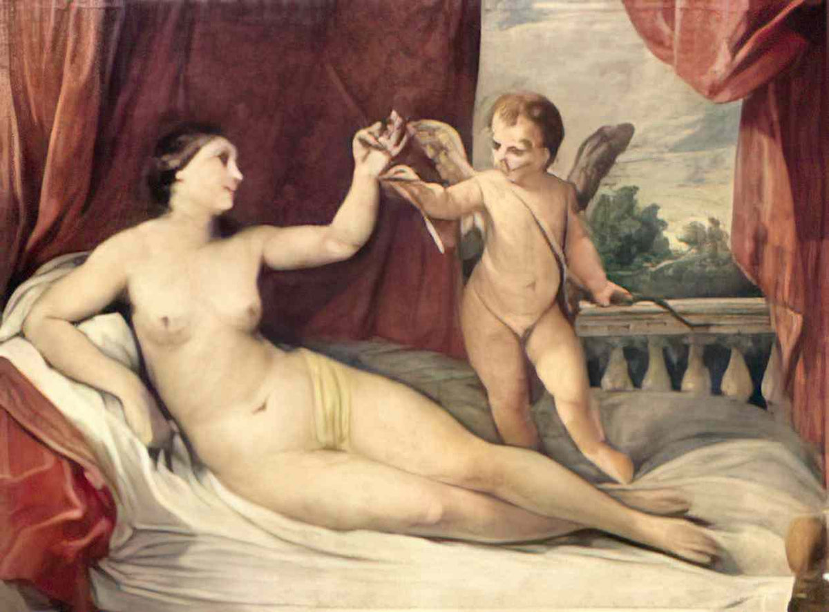 Guido Reni reclining venus with cupid Art A4 Photo Print