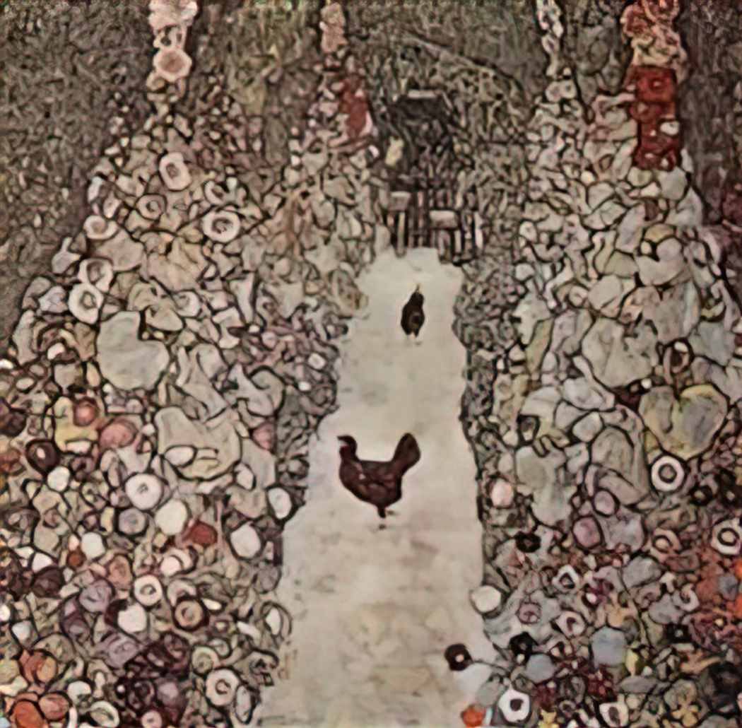 Gustav Klimt garden with roosters Art A4 Photo Print UK