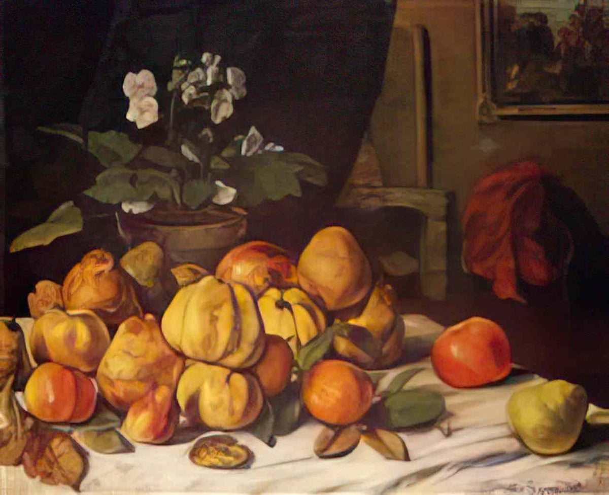 Gustave Courbet still life apples pears and flowers on a table saint Art A4 Photo Print