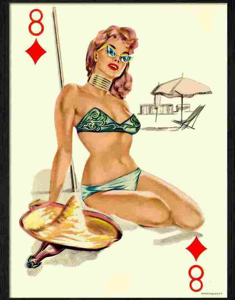 H pin up girl card 8 diamonds Advert A4 Photo Print