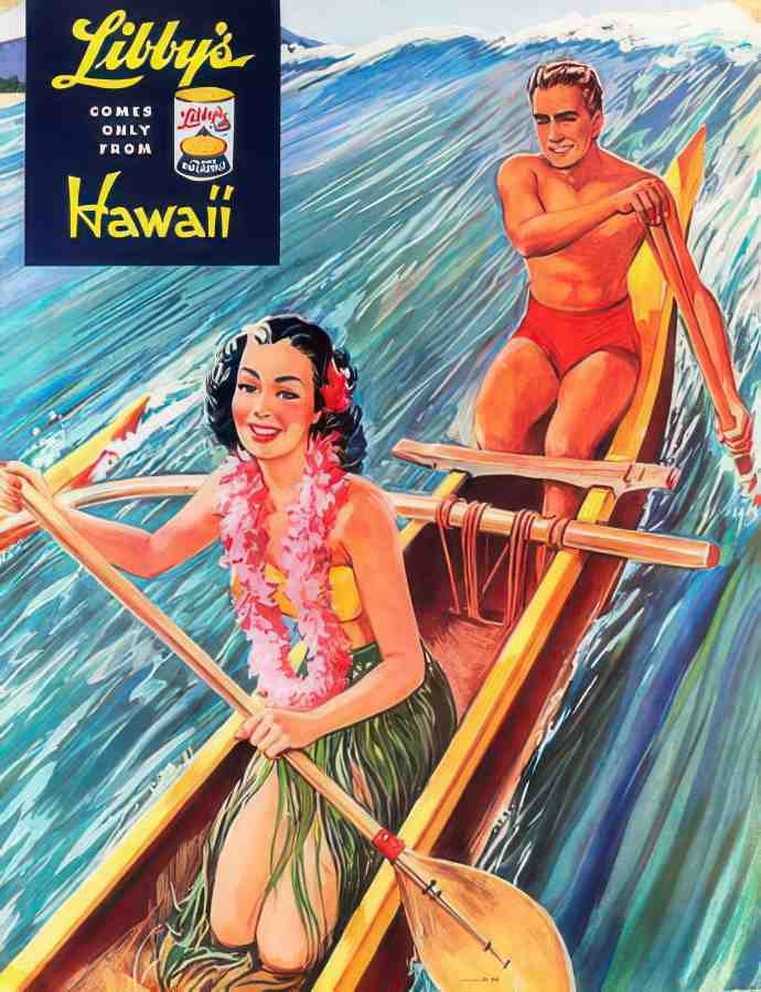 HAWAII Pirogue Vintage Advert A4 Photo Print