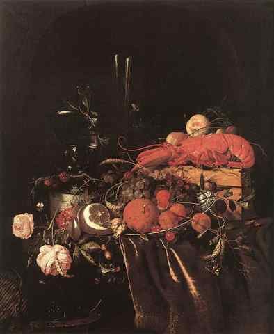 HEEM Jan Davidsz de Still Life With Fruit Flowers Glasses And Lobster A4 Photo Print