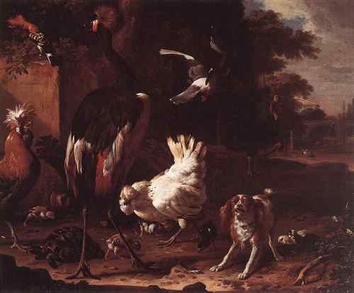 HONDECOETER Melchior d Birds And A Spaniel In A Garden  A4 Photo Print