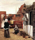 HOOCH Pieter de Woman and Maid in a Courtyard A4 Photo Print