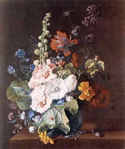 HUYSUM Jan Van Holycocks and other Flowers in a Vase A4 Photo Print