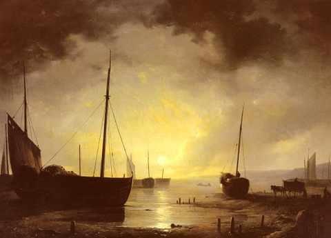 Haanen Remigius Adrianus Van Beached Fishing Boats By Moonilight A4 Photo Print