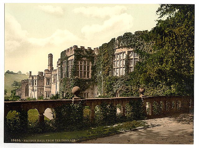 Haddon Hall from terrace steps Derbyshire Vintage A4 Photo Print