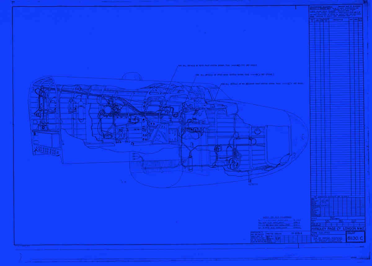 Halifax Blueprints HP Halifax Front Fuselage blue paper A4 Photo Print