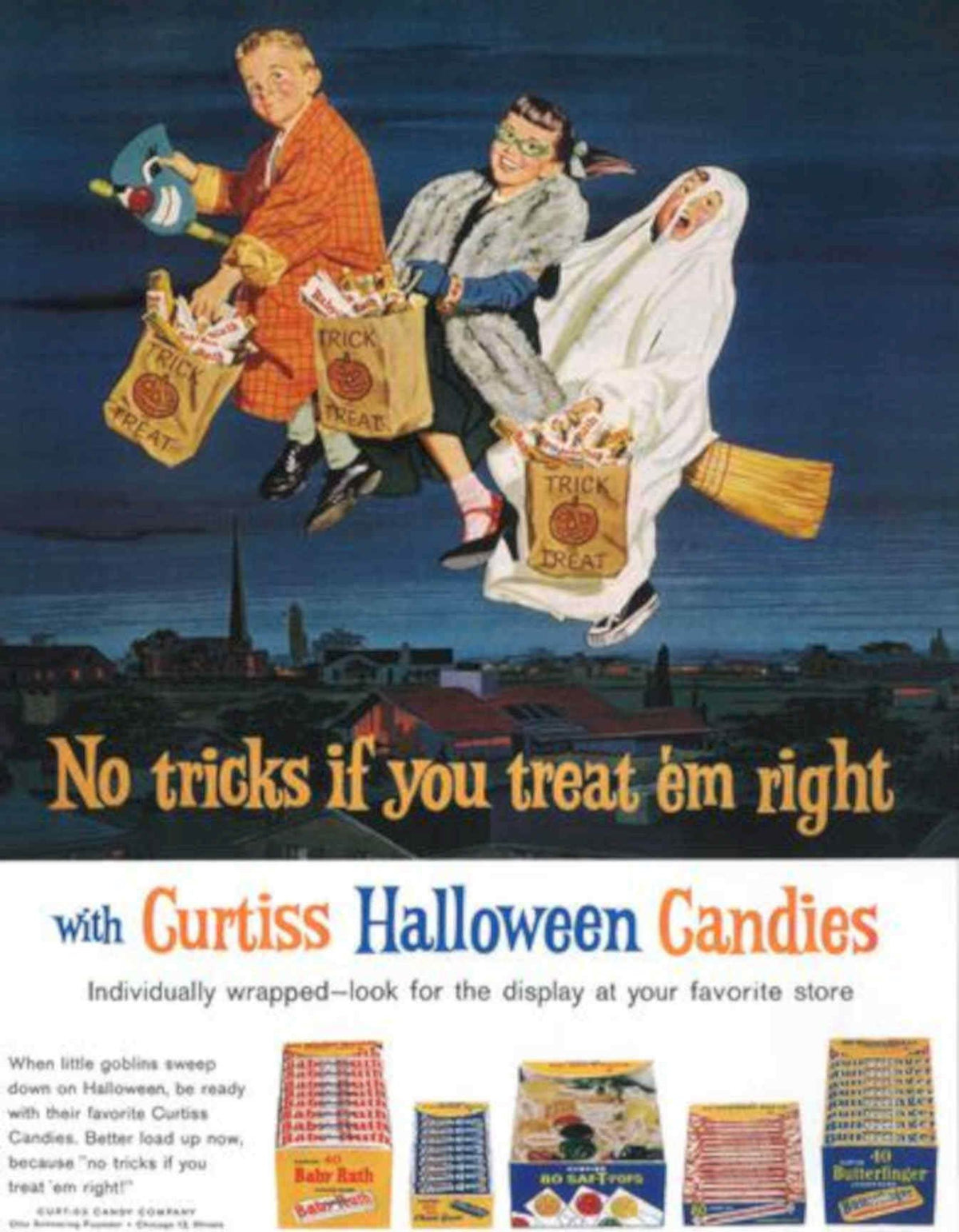 Halloween Candies Brooms Vintage Retro Advert Poster A4 Photo Print