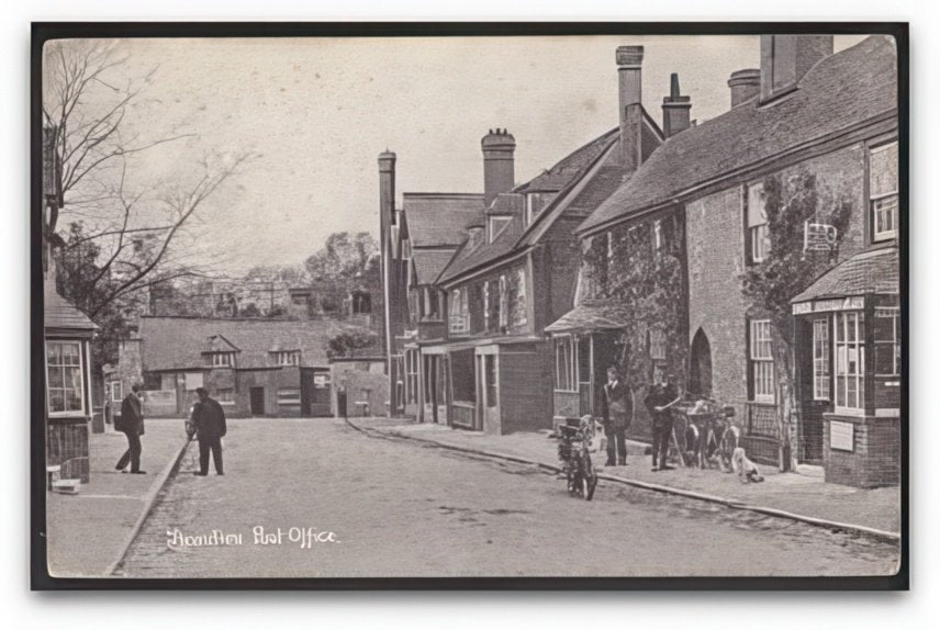 Hampshire Beaulieu Post Office 2 Postmen Pose Bicycles By Road Dog Vintage A4 Photo Print