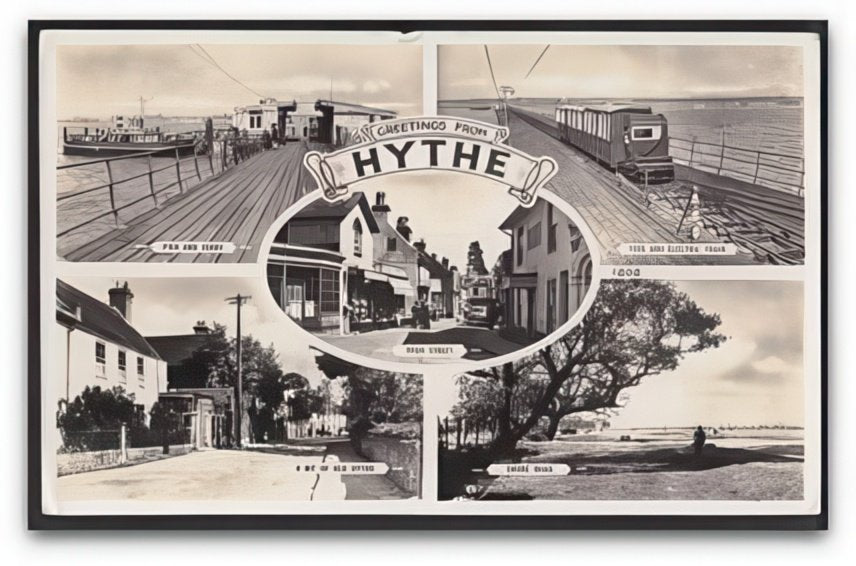 Hampshire Greetings From Hythe 5 Views Pier & Electric Train & Ferry Vintage A4 Photo Print