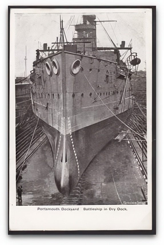 Hampshire Portsmouth Dockyard Unnamed Battleship In Dry Dock Vintage A4 Photo Print