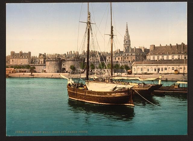 Harbor and main gate St Malo Vintage A4 Photo Print