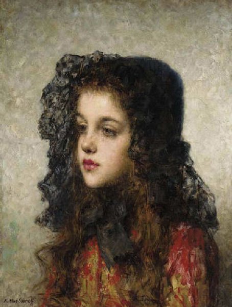 Harlamoff Alexei Little Girl With Veil A4 Photo Print