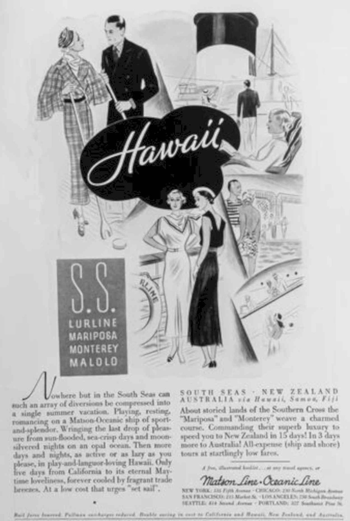 Hawaii Cruise Lurline Vintage Retro Advert Poster A4 Photo Print