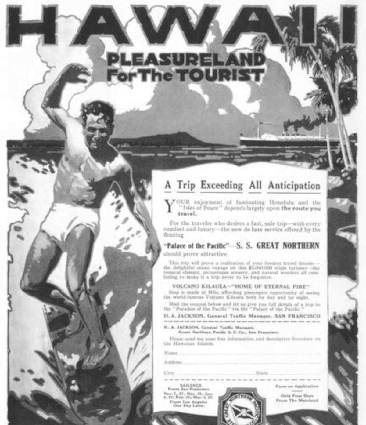 Hawaii Pleasureland Surf Vintage Retro Advert Poster A4 Photo Print