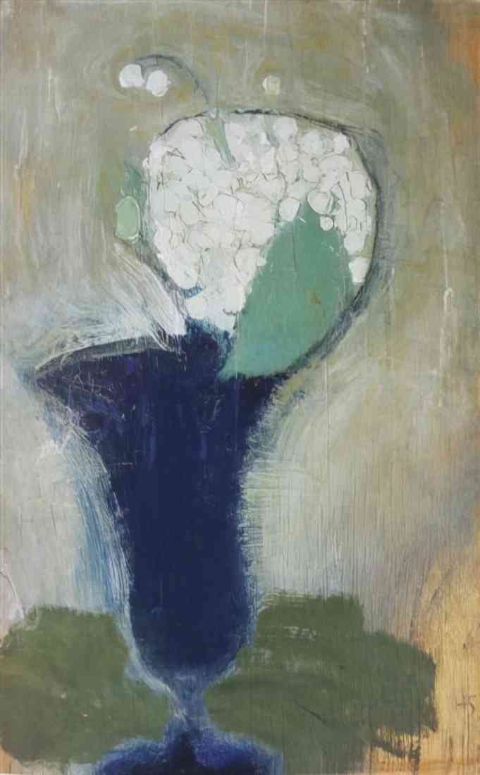 Helene Schjerfbeck lilies of the valley in a blue vase A4 Photo Print
