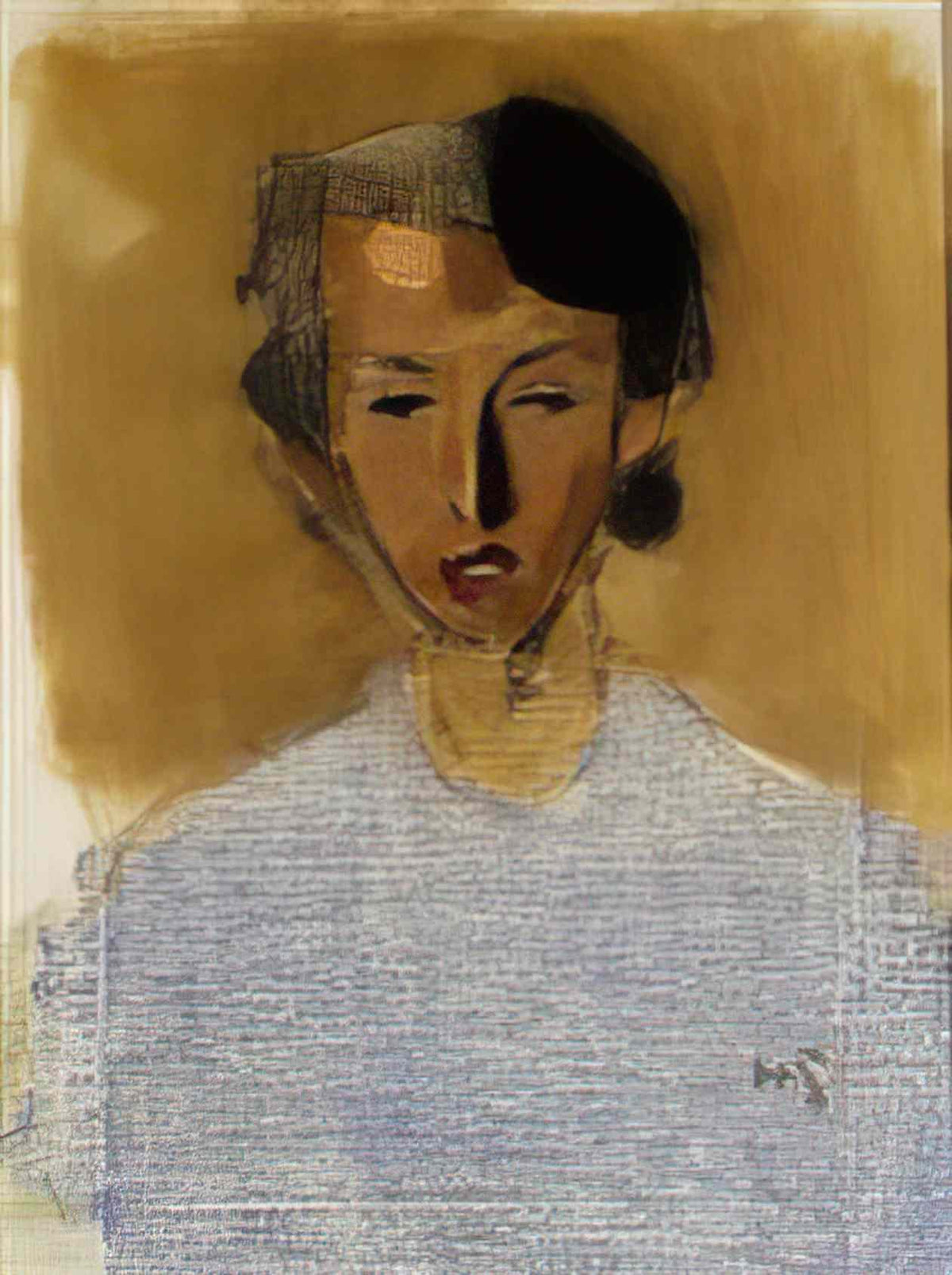 Helene Schjerfbeck portrait of a girl in blue and brown inez 1944 Art A4 Photo Print