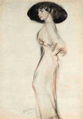 Helleu Paul Cesar 1859 1927 Lady standing with hat A4 Photo Print