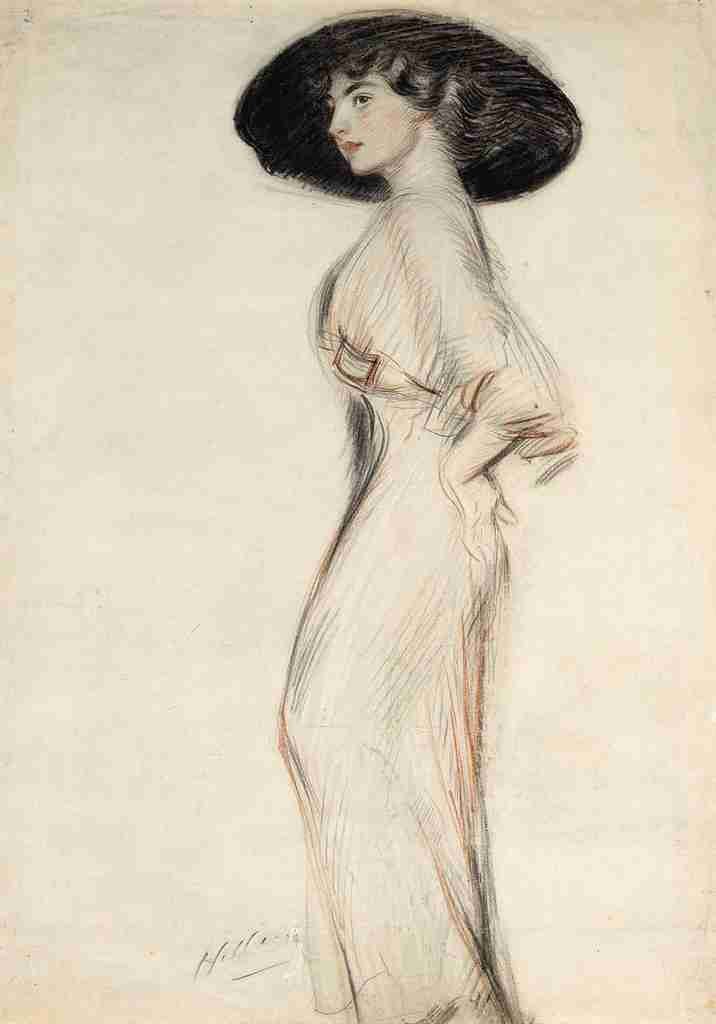 Helleu Paul Cesar 1859 1927 Lady standing with hat A4 Photo Print