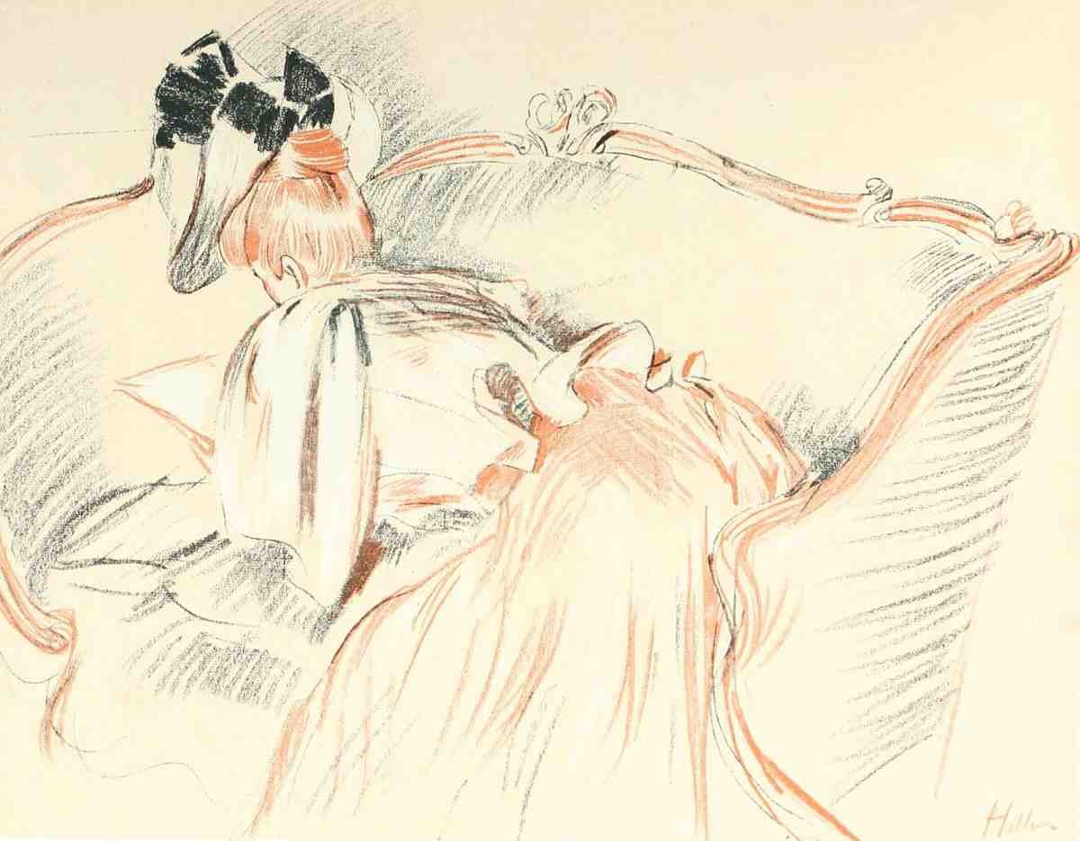 Helleu Paul Cesar 1859 1927 The Studio 1896 Woman reading on sofa A4 Photo Print