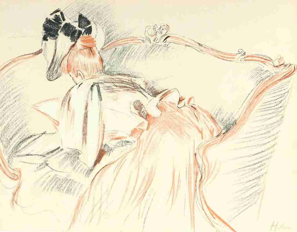 Helleu Paul Cesar The Studio 1896 Woman reading on sofa A4 Photo Print