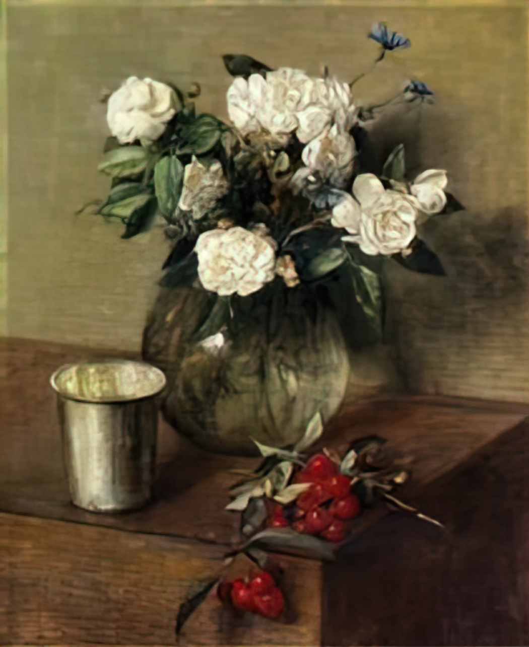 Henri Fantin Latour white roses and cherries 1865 Art A4 Photo Print UK