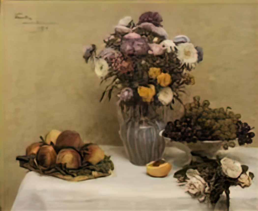 Henri Fantin Latour white roses chrysanthemums in a vase peaches and Art A4 Photo Print
