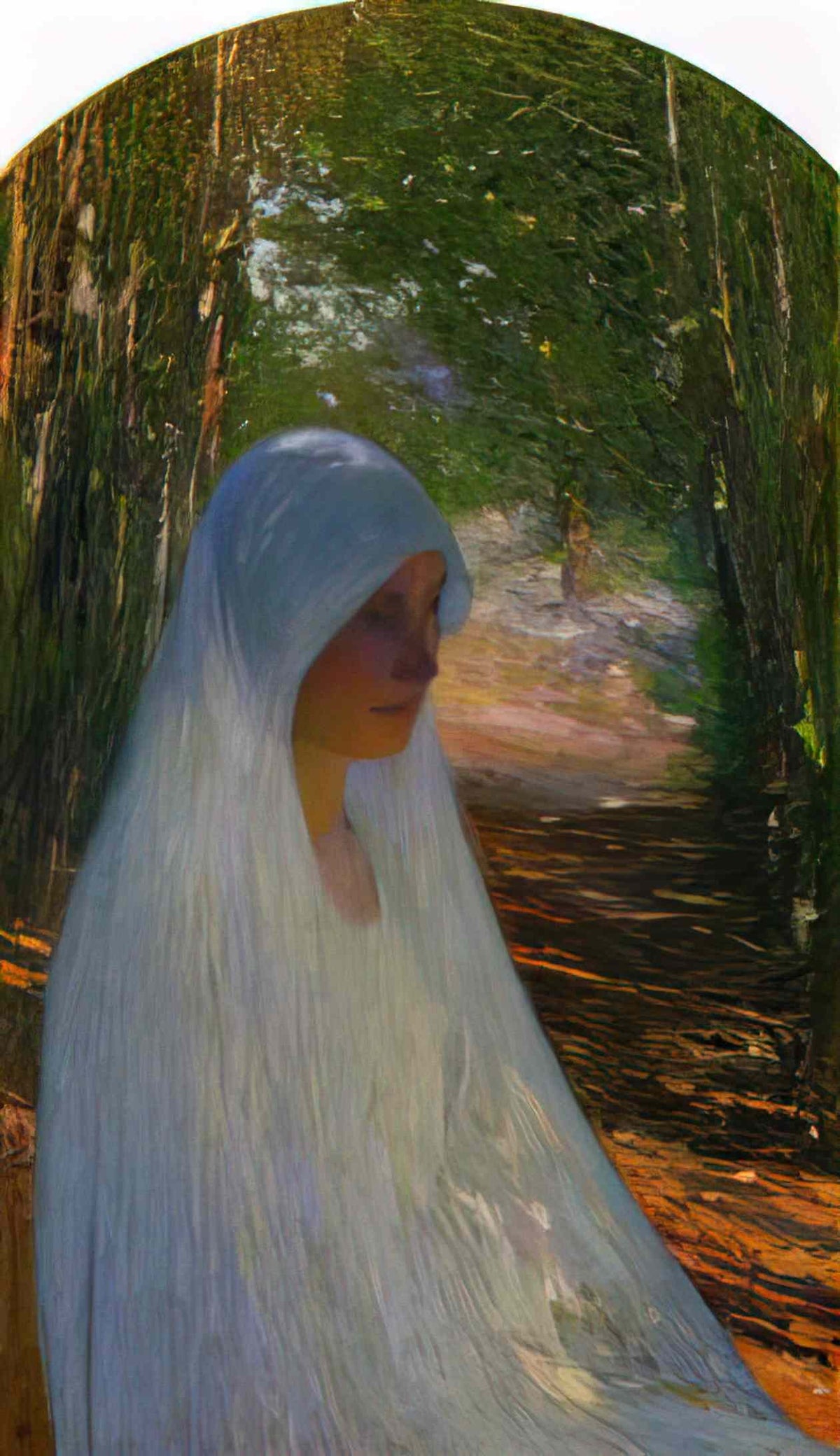 Henri Martin young woman veiled in white in a forest Art A4 Photo Print