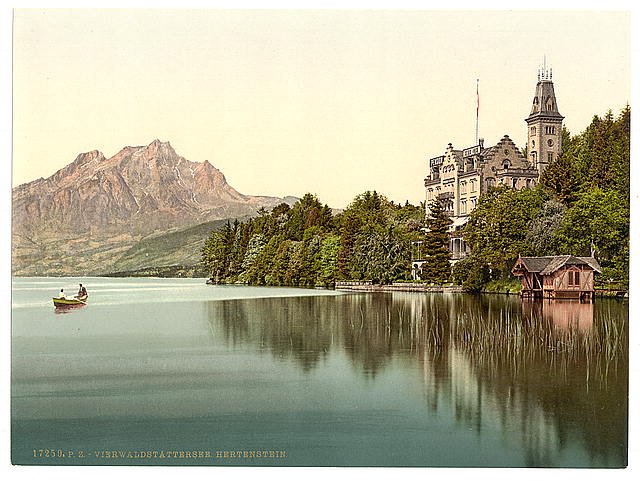 Hertenstein Schloss Lake Lucerne Vintage A4 Photo Print