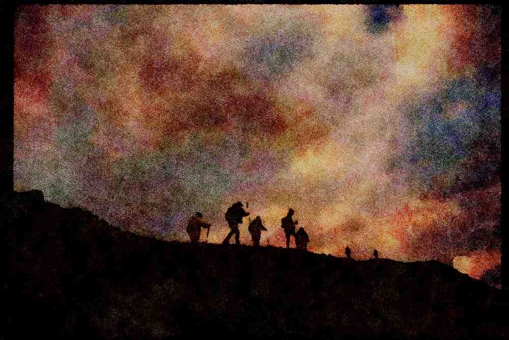 Hiking 267030 Hikers Ascend Slope, Kluane A4 Limited Edition Watercolour Print