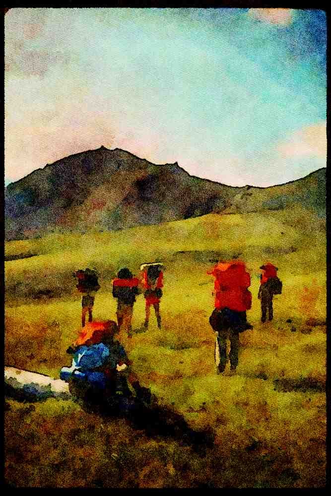 Hiking 267078 Hoge Creek Pass, Yukon A4 Limited Edition Watercolour Print