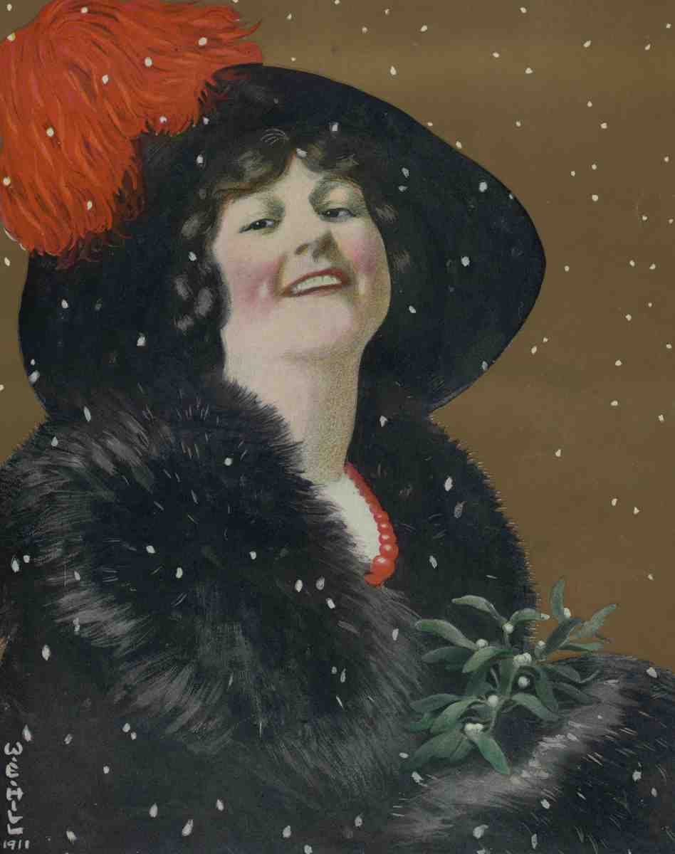 Hill William Ely 1887 1962 Puck 1911 Lady with mistletoe A4 Photo Print