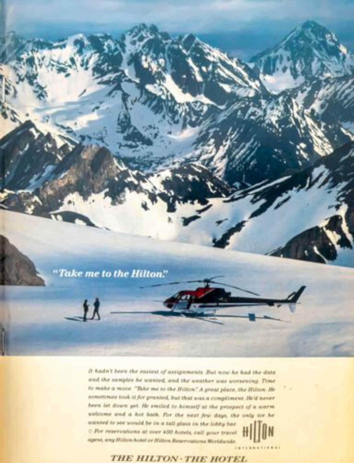 Hilton Skiers Mountains Vintage Retro Advert Poster A4 Photo Print