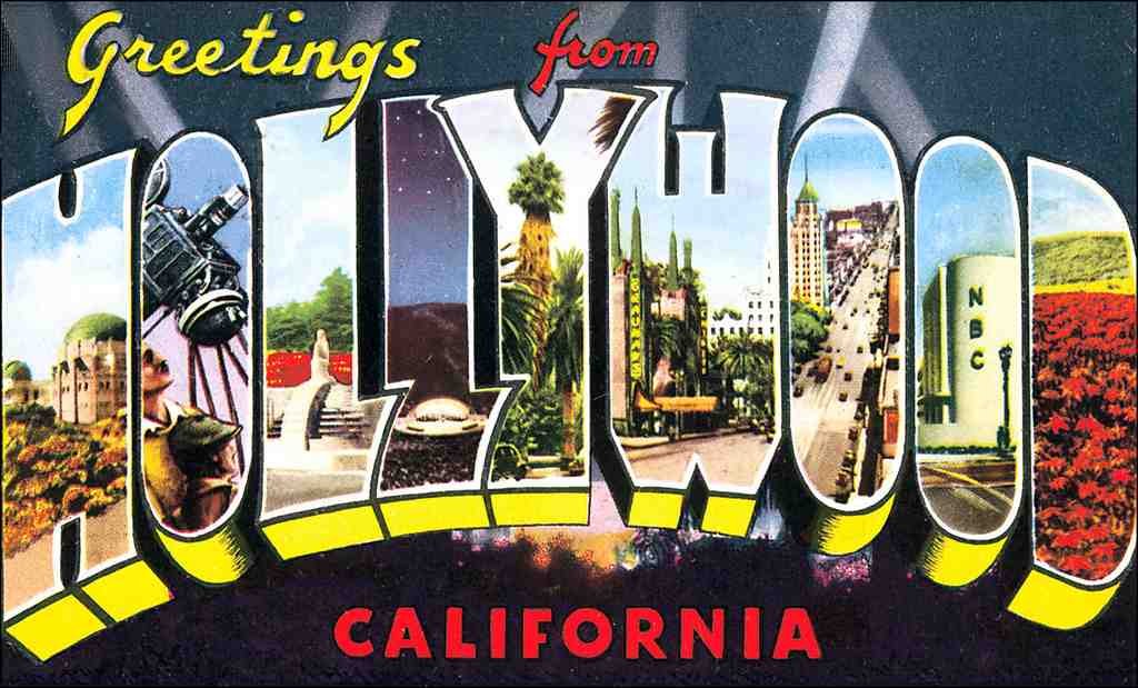 Hollywood Luggage Label Vintage A4 Photo Print
